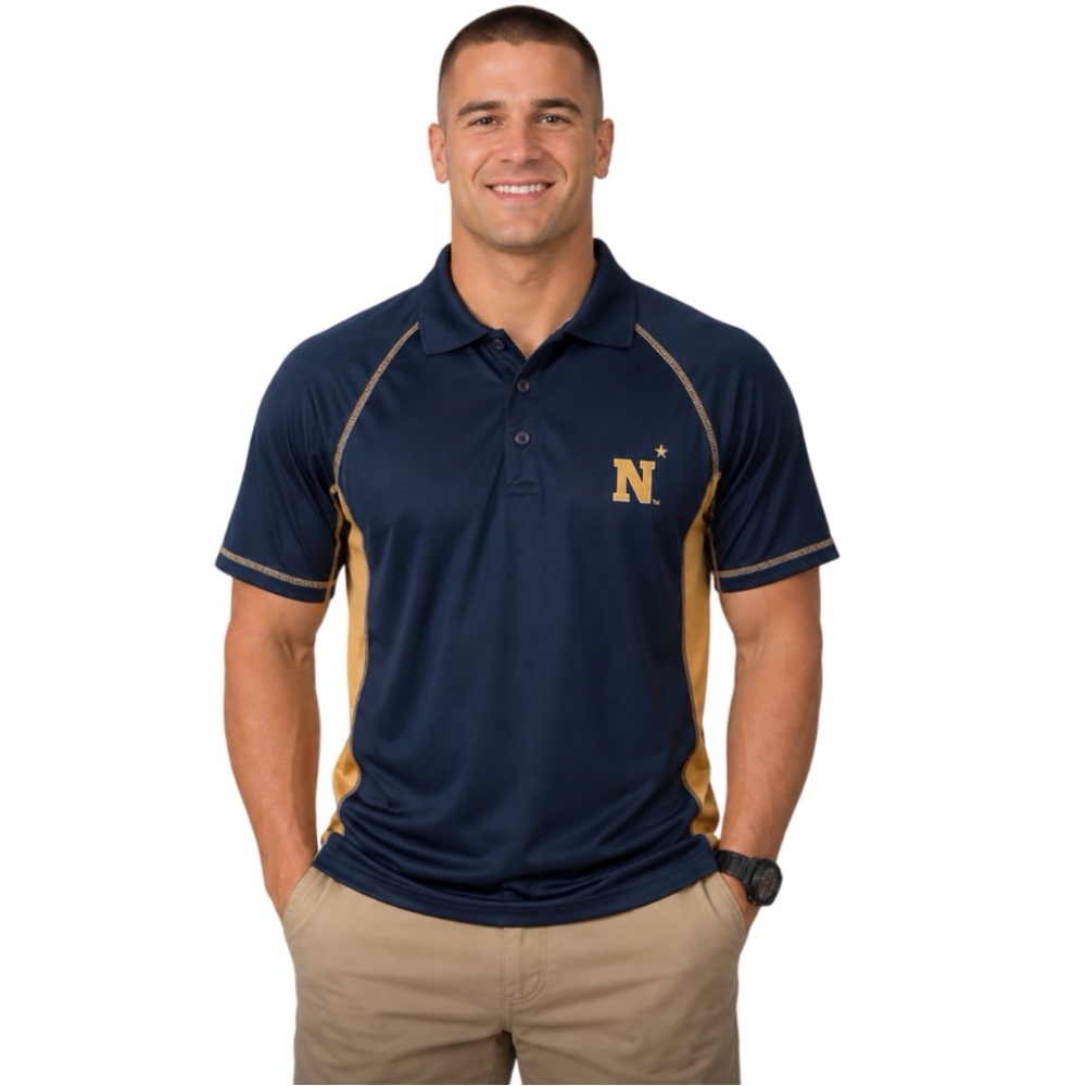 Navy Midshipmen Mens Polo Shirt Size Small Blue Gold Piping Stitched Logo New